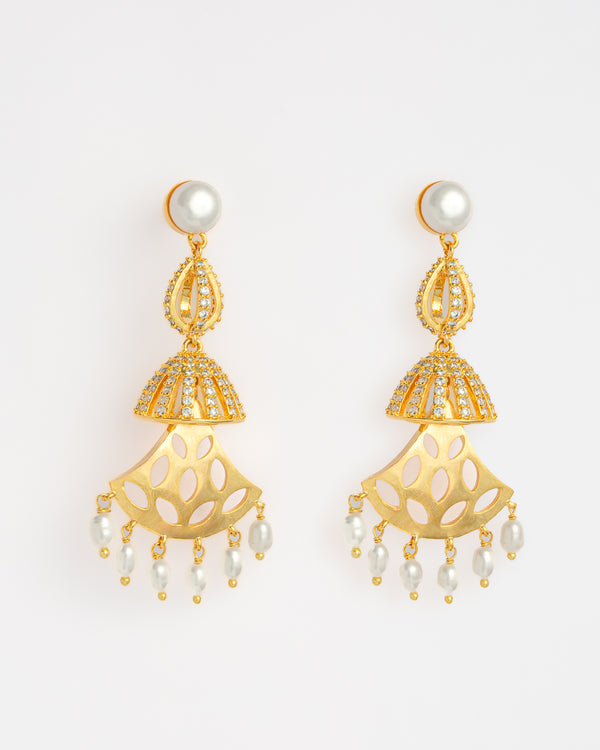 Gold Finish Jhumka-Style Pearl Drop Earrings