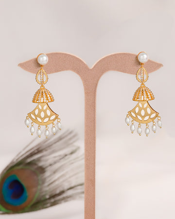 Gold Finish Jhumka-Style Pearl Drop Earrings