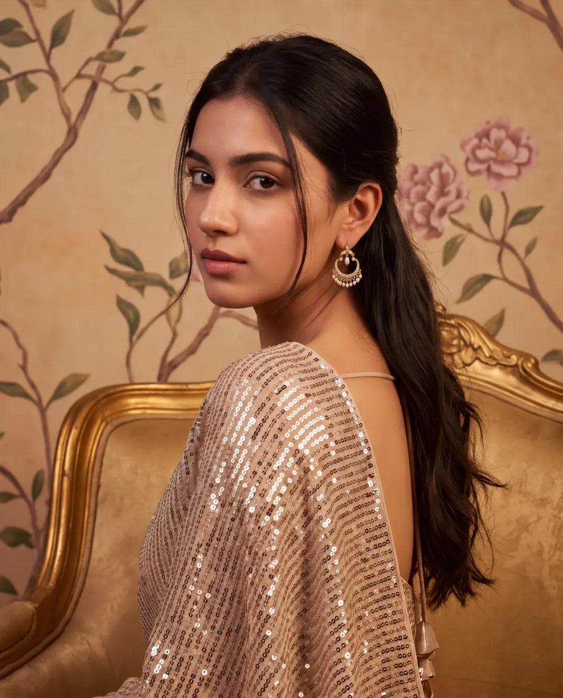 Gold-Plated Chandbali Earrings with CZ Accents & Hanging Pearl Drops