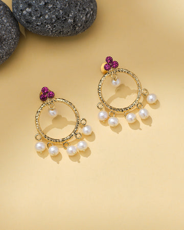 Round CZ Studs with Pearl Dangle Modern Glam