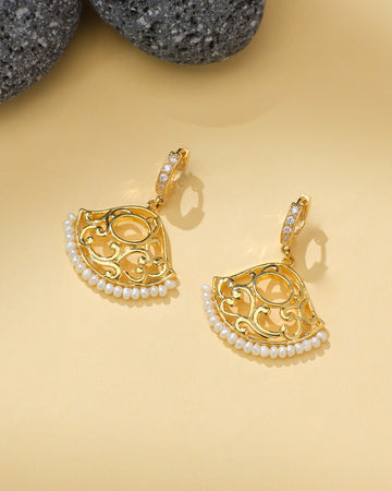 Floral CZ & Pearl Chandelier Earrings Festive Statement