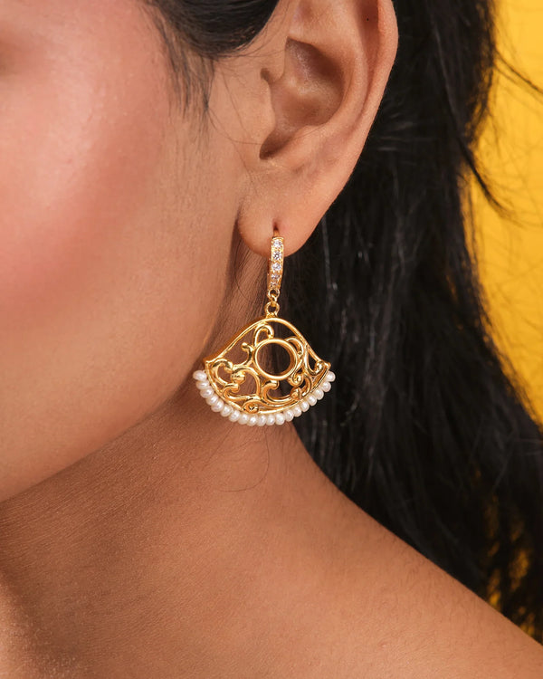 Floral CZ & Pearl Chandelier Earrings Festive Statement