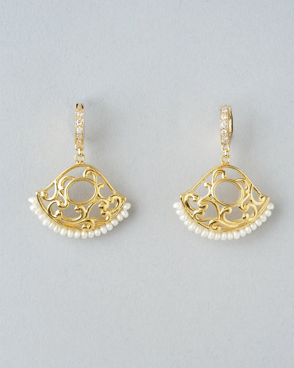 Floral CZ & Pearl Chandelier Earrings Festive Statement