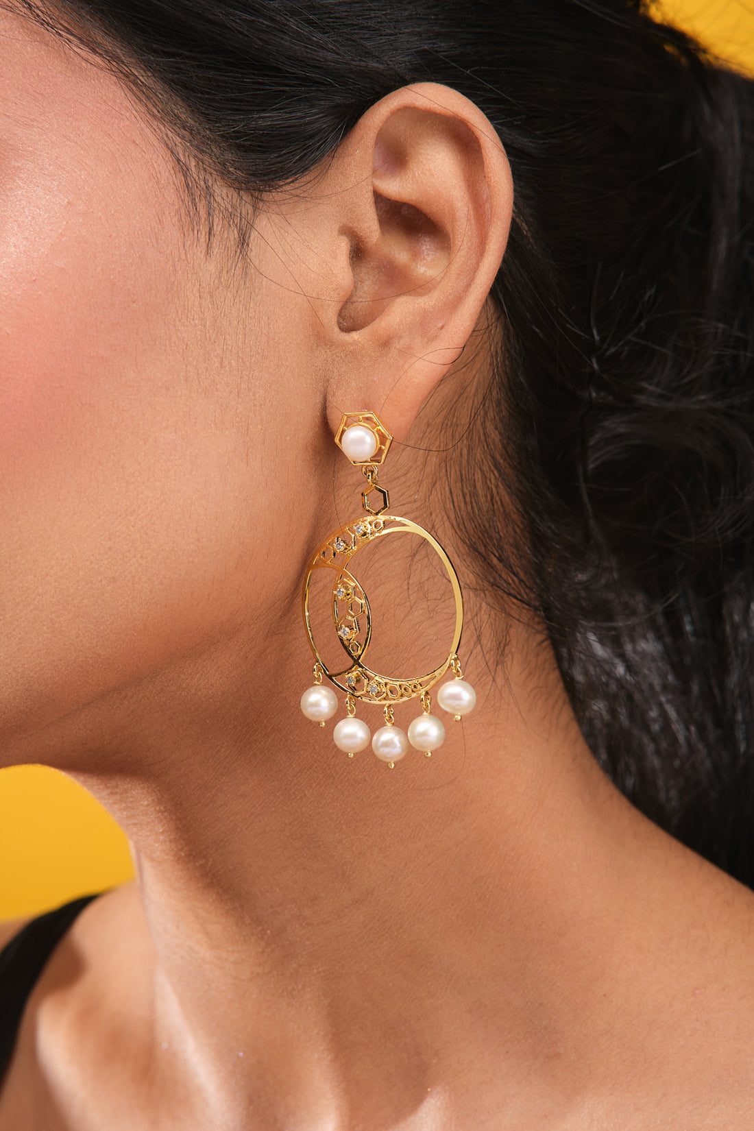 Oval CZ with Dangling Pearl Graceful Elegance