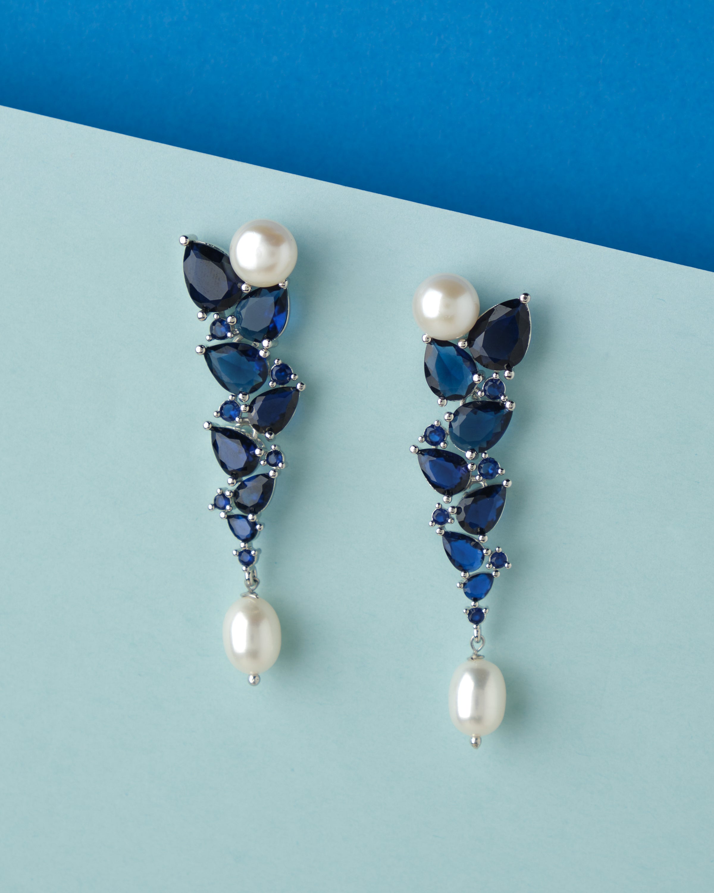 Buy Bindhani Women's Blue Stone Studs Earrings With Pearl Drop