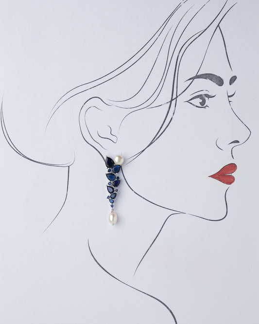 The Charis Blue Stone Pearl Drop Earring