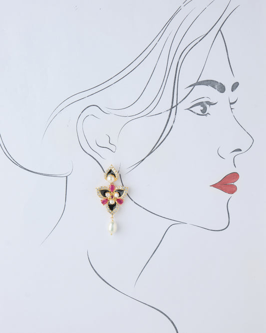 Lovely Flowers Stone Studded Pearl Earring