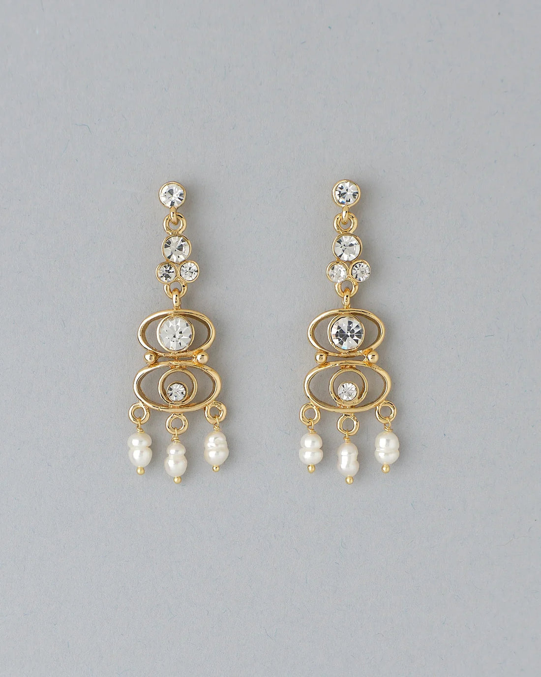 Golden Crystal & Pearl Drop Earrings