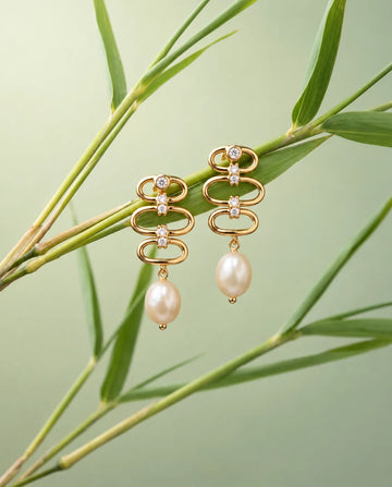 Modern Geometric CZ and Pearl Statement Earrings