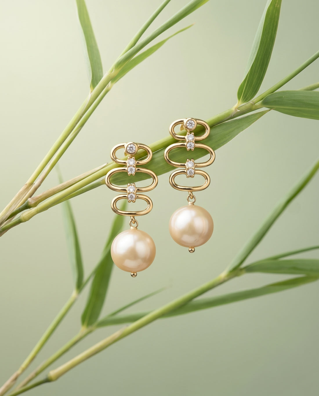 Modern Geometric CZ and Pearl Statement Earrings