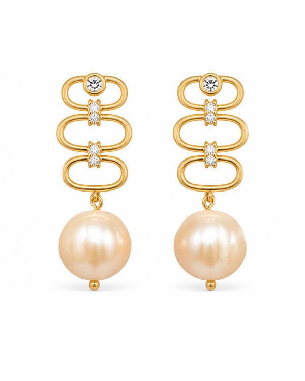 Modern Geometric CZ and Pearl Statement Earrings