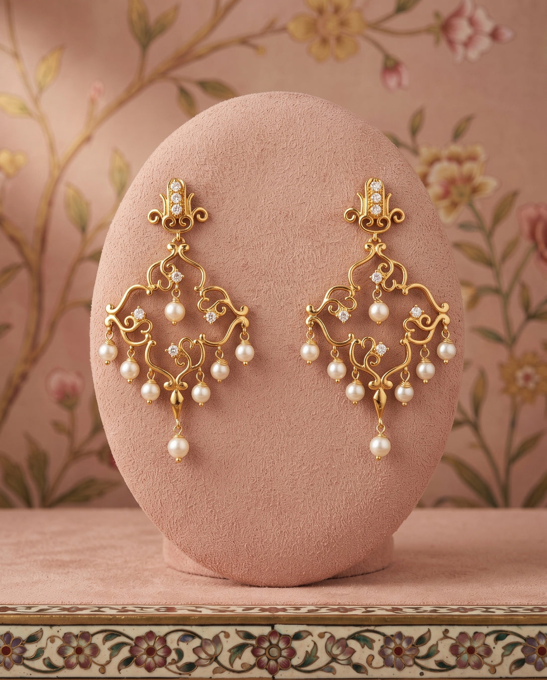 Exquisite Gold Plated Filigree Pearl Chandelier Earrings