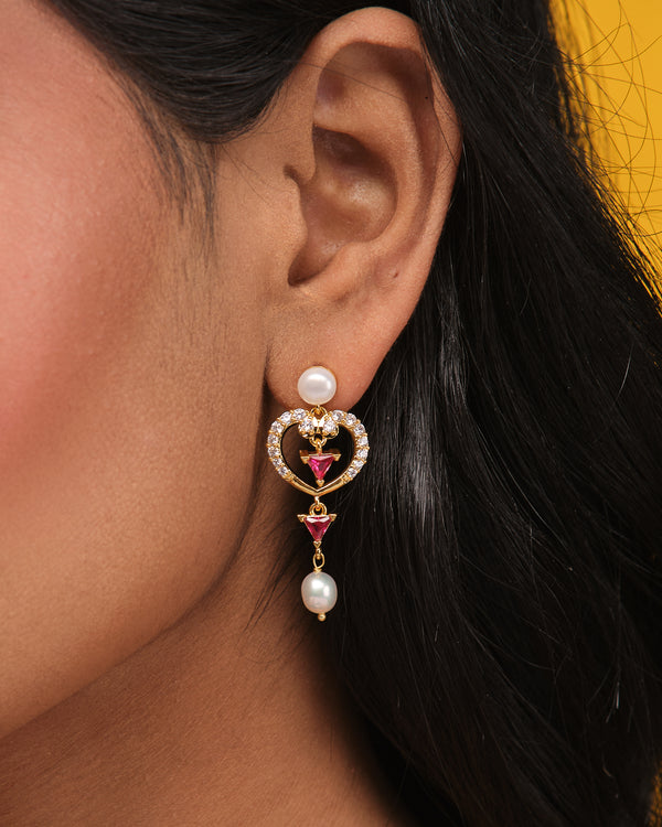Celestial Heart Glow CZ Pearl Earrings