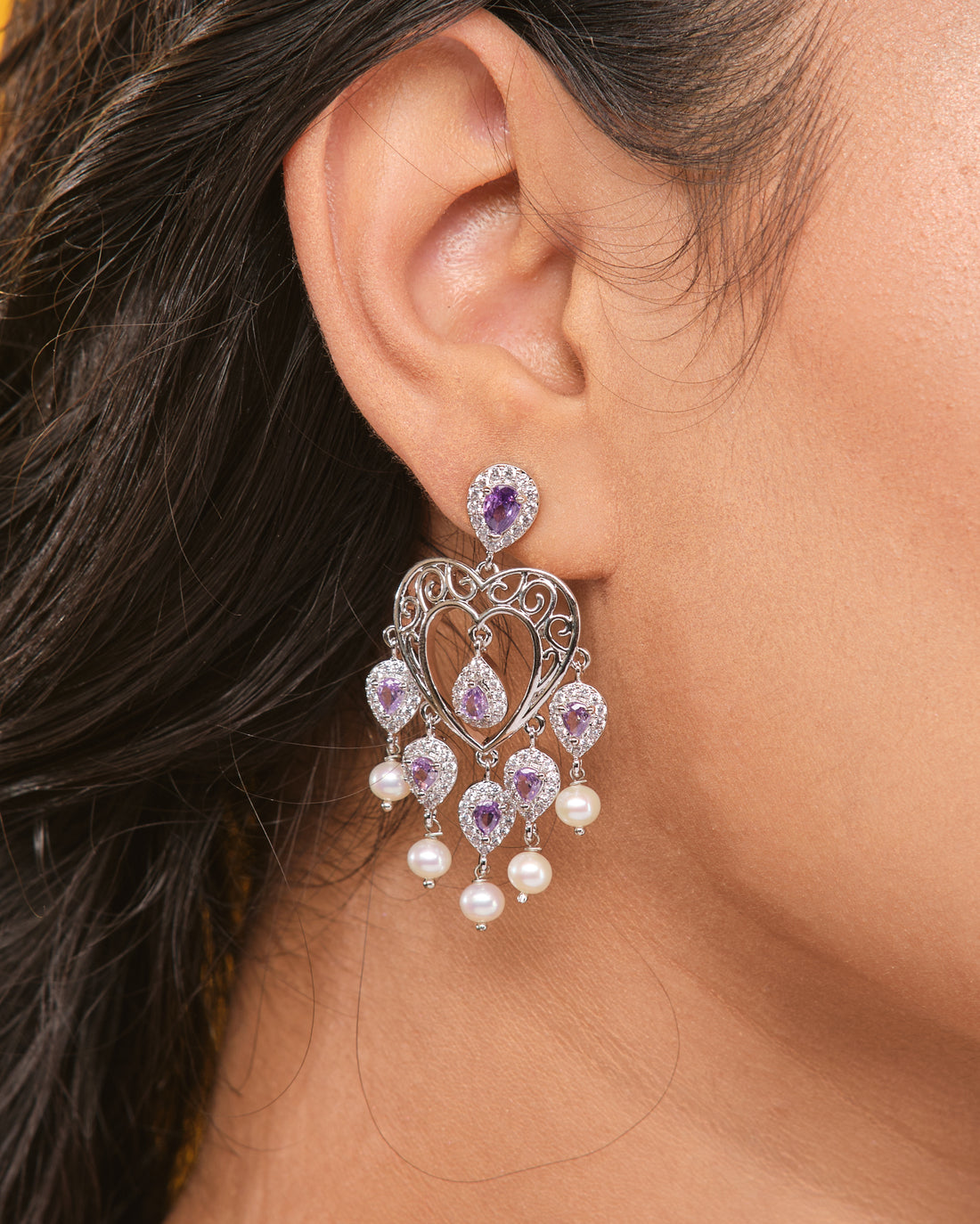 Elegant Pearl Jhumka Earrings in Rodium Finish Design
