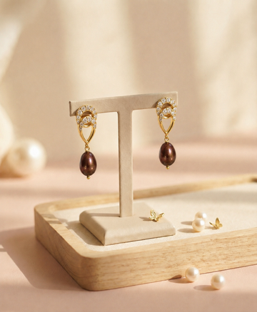 Golden Pearl and CZ Drop Earrings