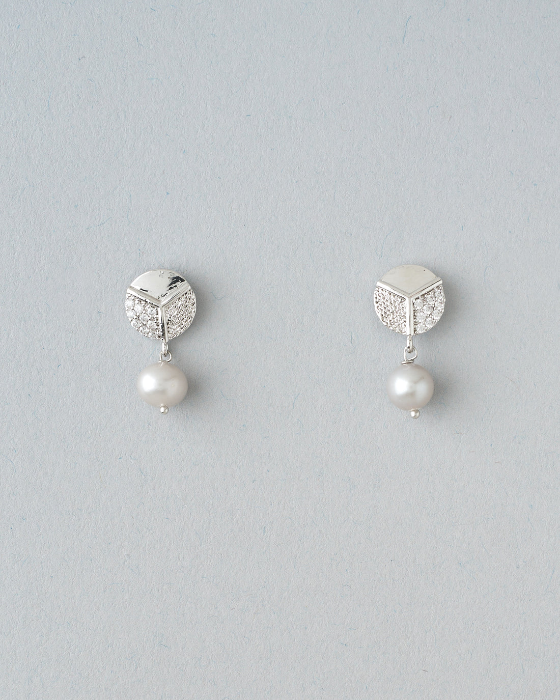 Crescent Moon Pearl Earrings with CZ Sparkle