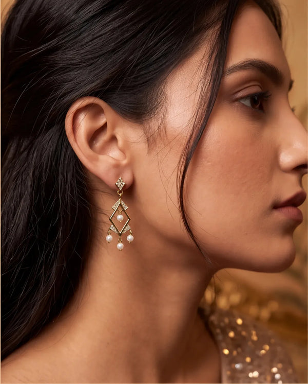 Gold-Plated Geometric Rhombus Chandelier Earrings