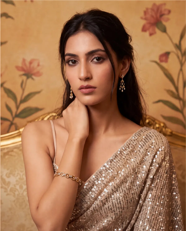 Gold-Plated Geometric Rhombus Chandelier Earrings