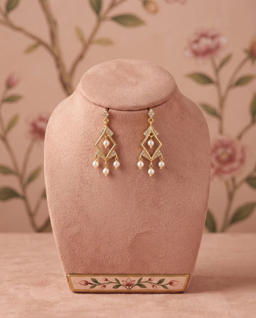 Gold-Plated Geometric Rhombus Chandelier Earrings