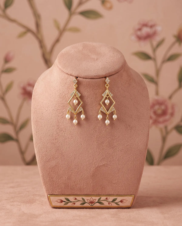Gold-Plated Geometric Rhombus Chandelier Earrings
