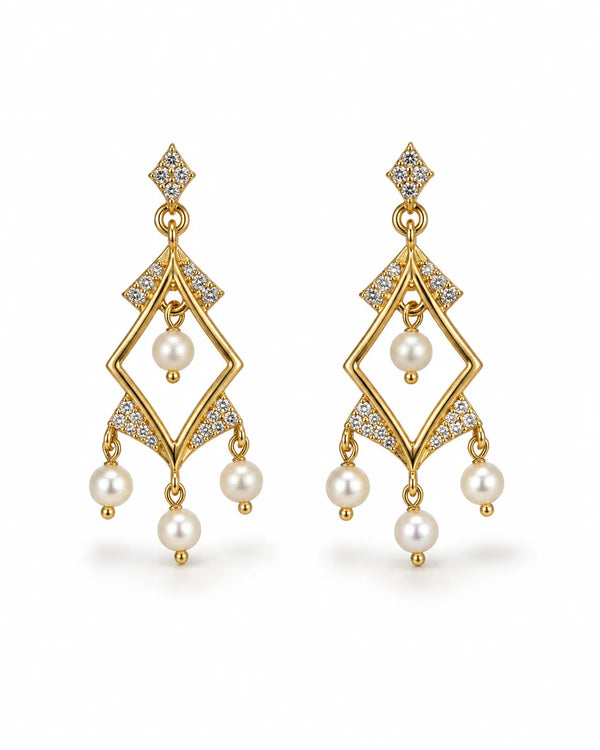 Gold-Plated Geometric Rhombus Chandelier Earrings