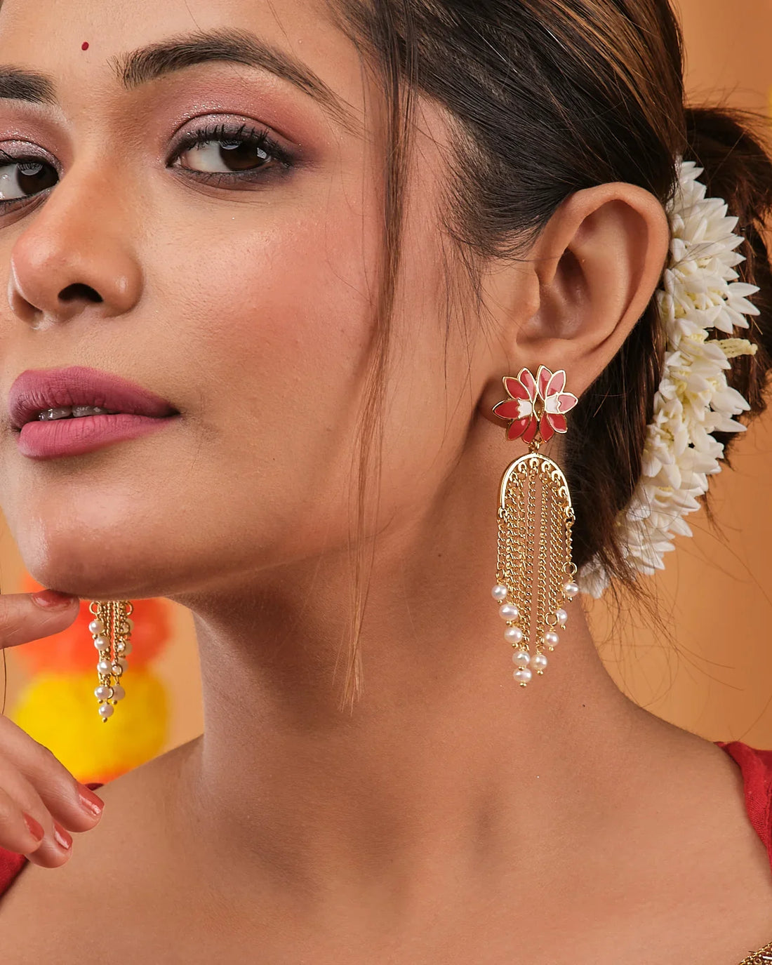 Pearl Petals  Lotus Earrings for Festive Light
