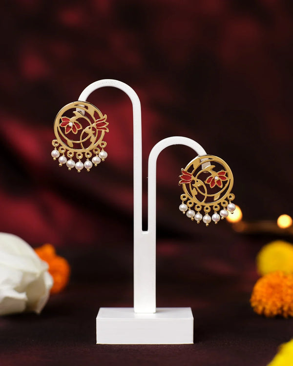 Lotus Bloom Pearl Hoop Earrings