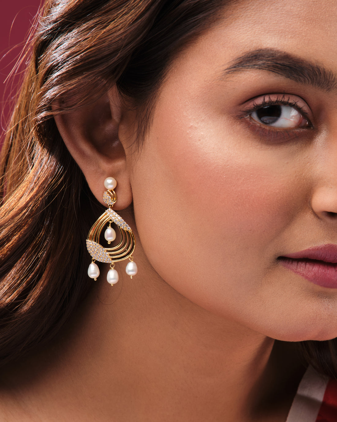 Designer Teardrop Earrings with CZ & Pearl Drops
