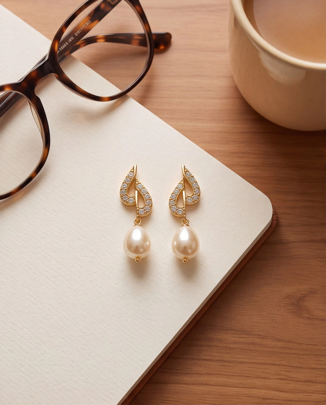 Crystal Swirl Curved Pearl Dangle Earrings