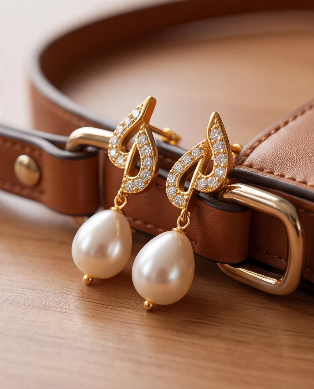 Crystal Swirl Curved Pearl Dangle Earrings