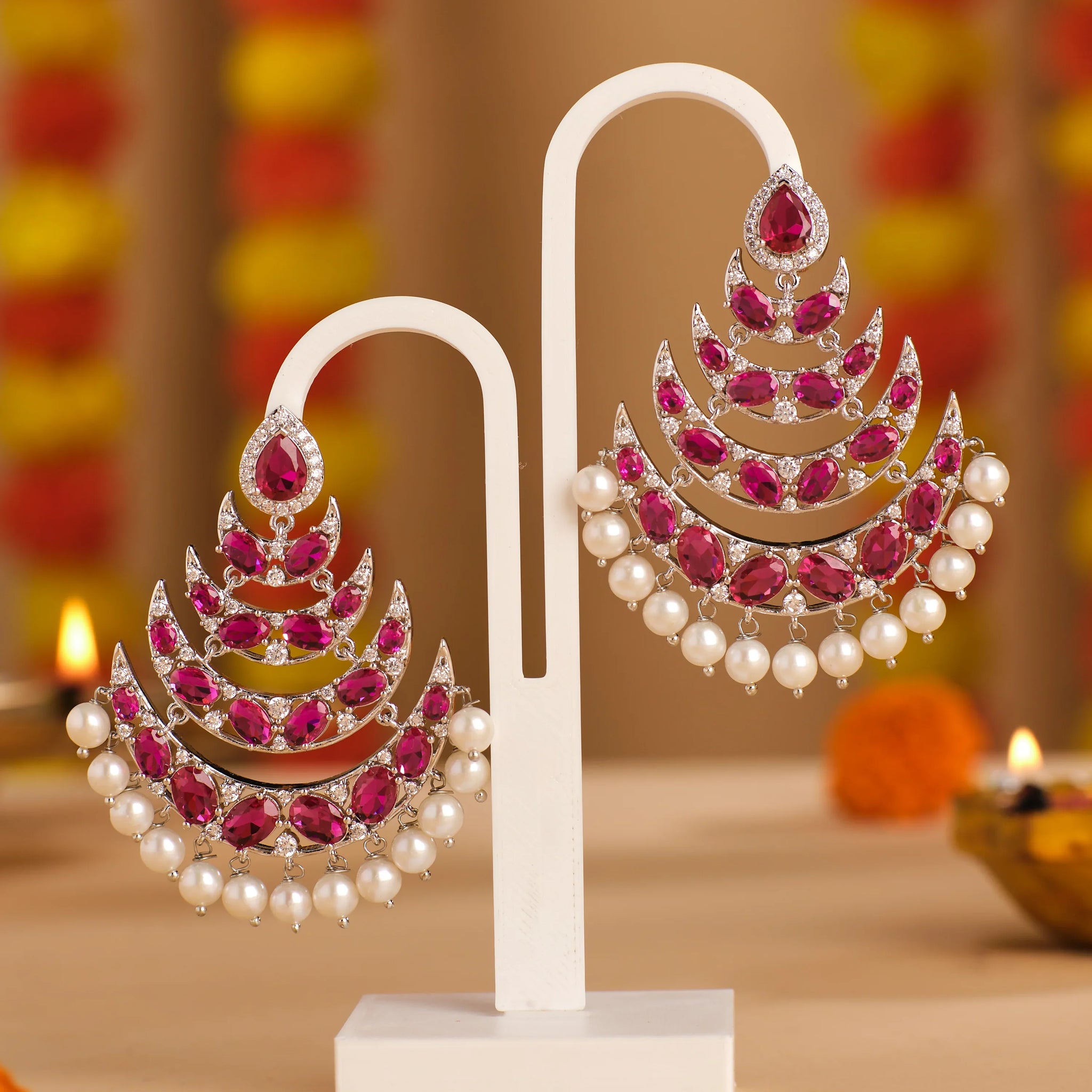 Ruby Majesty Pearl Chandbali Earrings