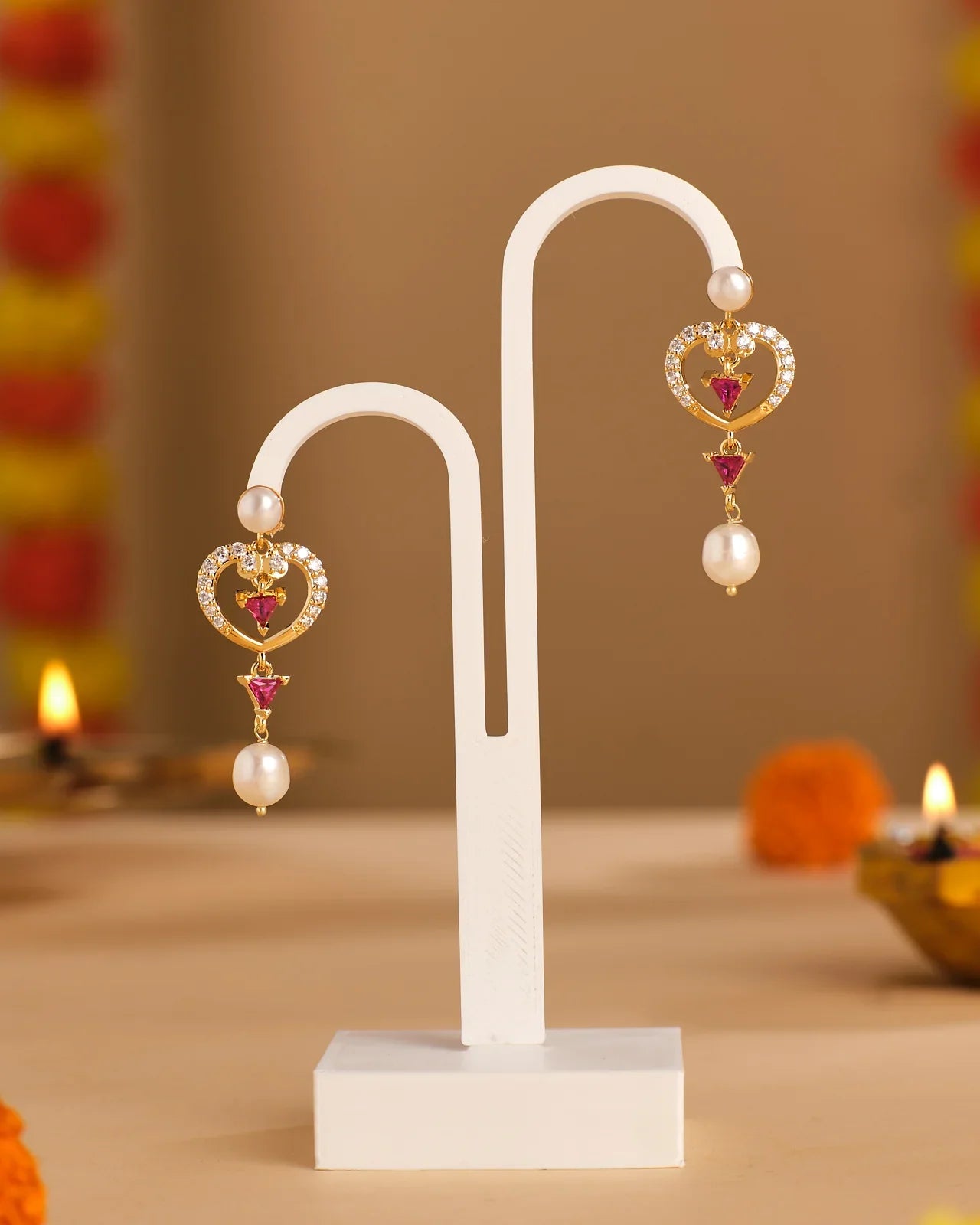 Elegant Pearl & Heart Motif Earrings