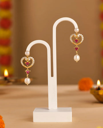 Elegant Pearl & Heart Motif Earrings