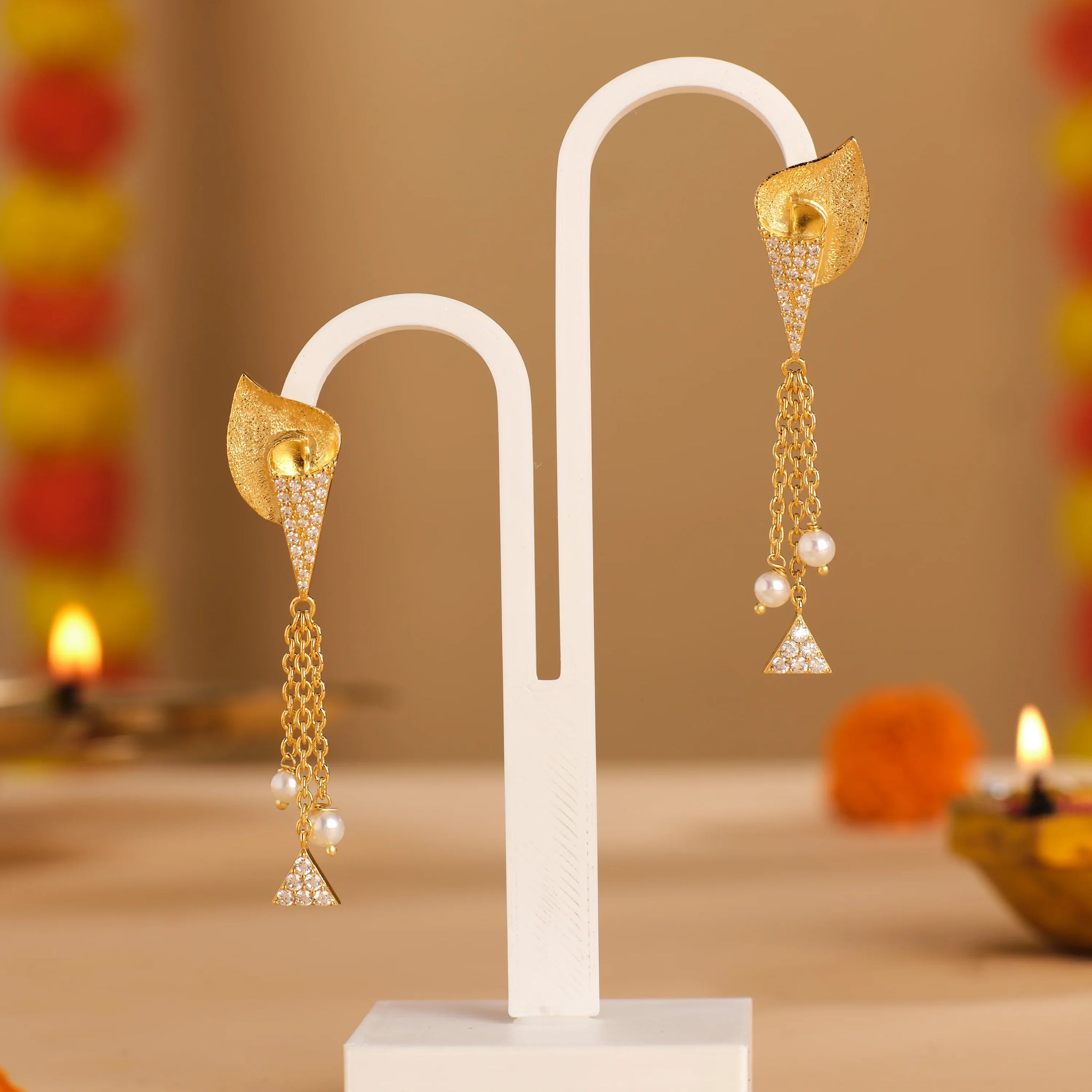 Graceful Pearl & CZ Drop Earrings