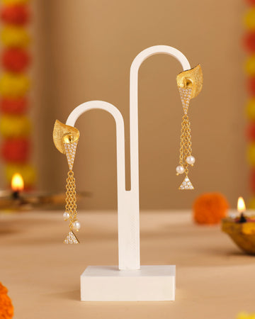 Graceful Pearl & CZ Drop Earrings