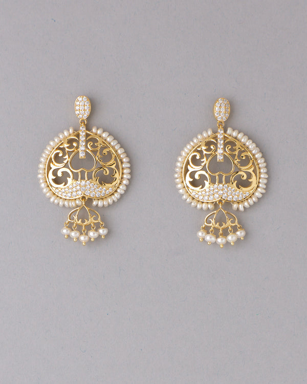 Antique Pearl Border Filigree CZ Drop Earrings