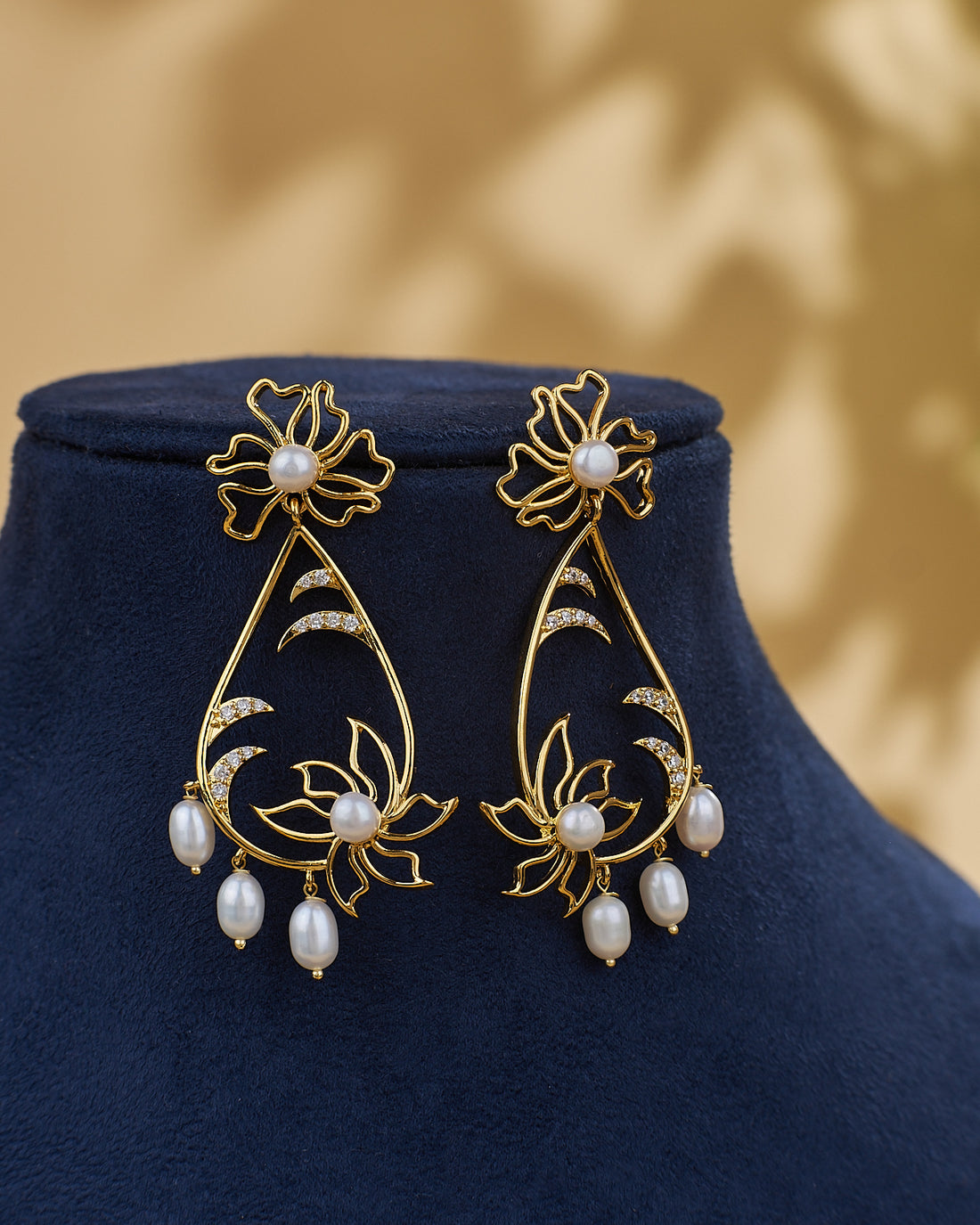 Floral Teardrop CZ Pearl Danglers