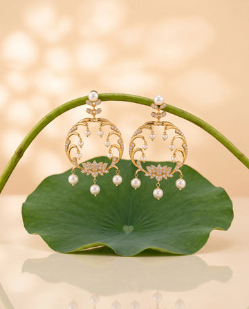 Floral CZ Pave Circular Chandbali Pearl Earrings
