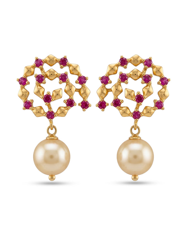 Royal Asymmetric Pearl with Crystals & Drop Earrings