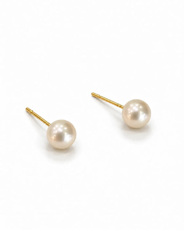 Classic Gold-Tone Pearl Solitaire Stud Earrings
