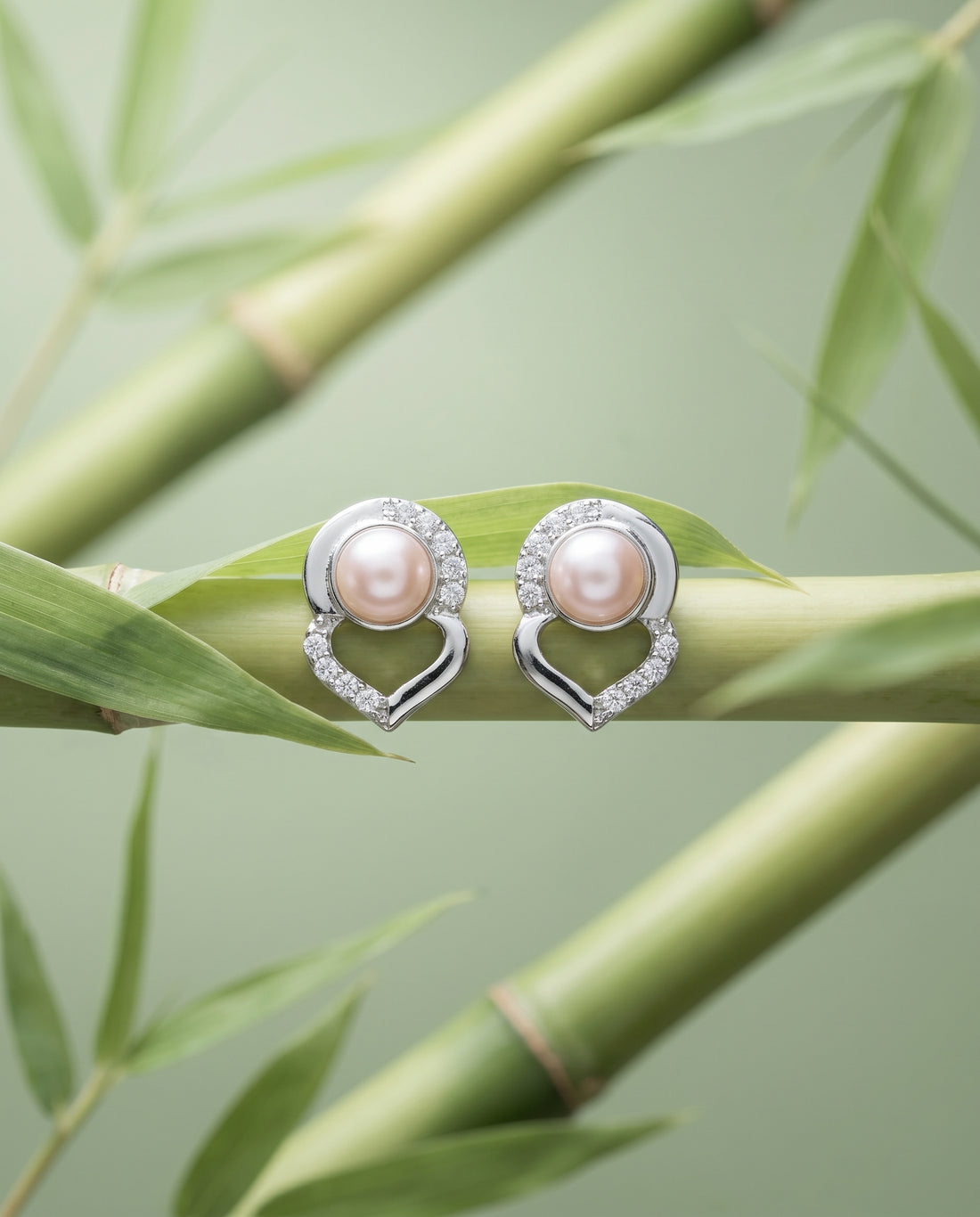 Romantic Heart Silhouette CZ Accent Pearl Earrings