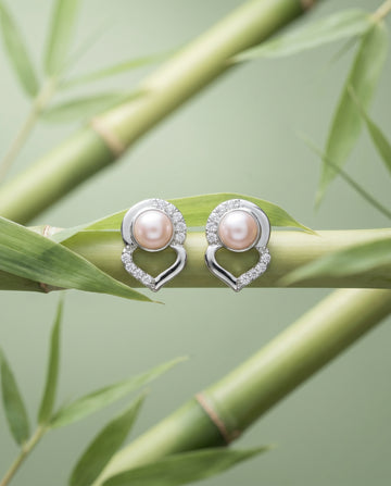 Romantic Heart Silhouette CZ Accent Pearl Earrings