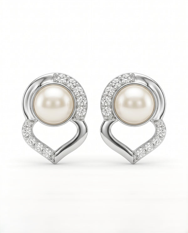 Romantic Heart Silhouette CZ Accent Pearl Earrings