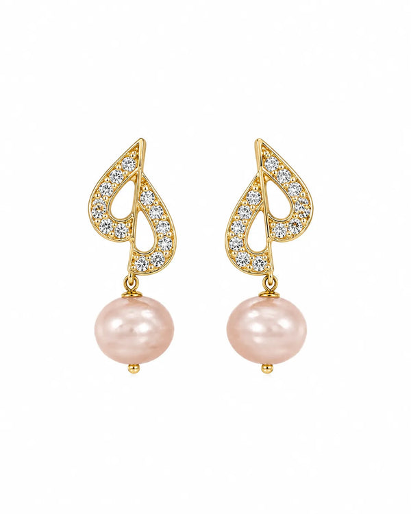 Gilded CZ & Pearl Drop Earrings