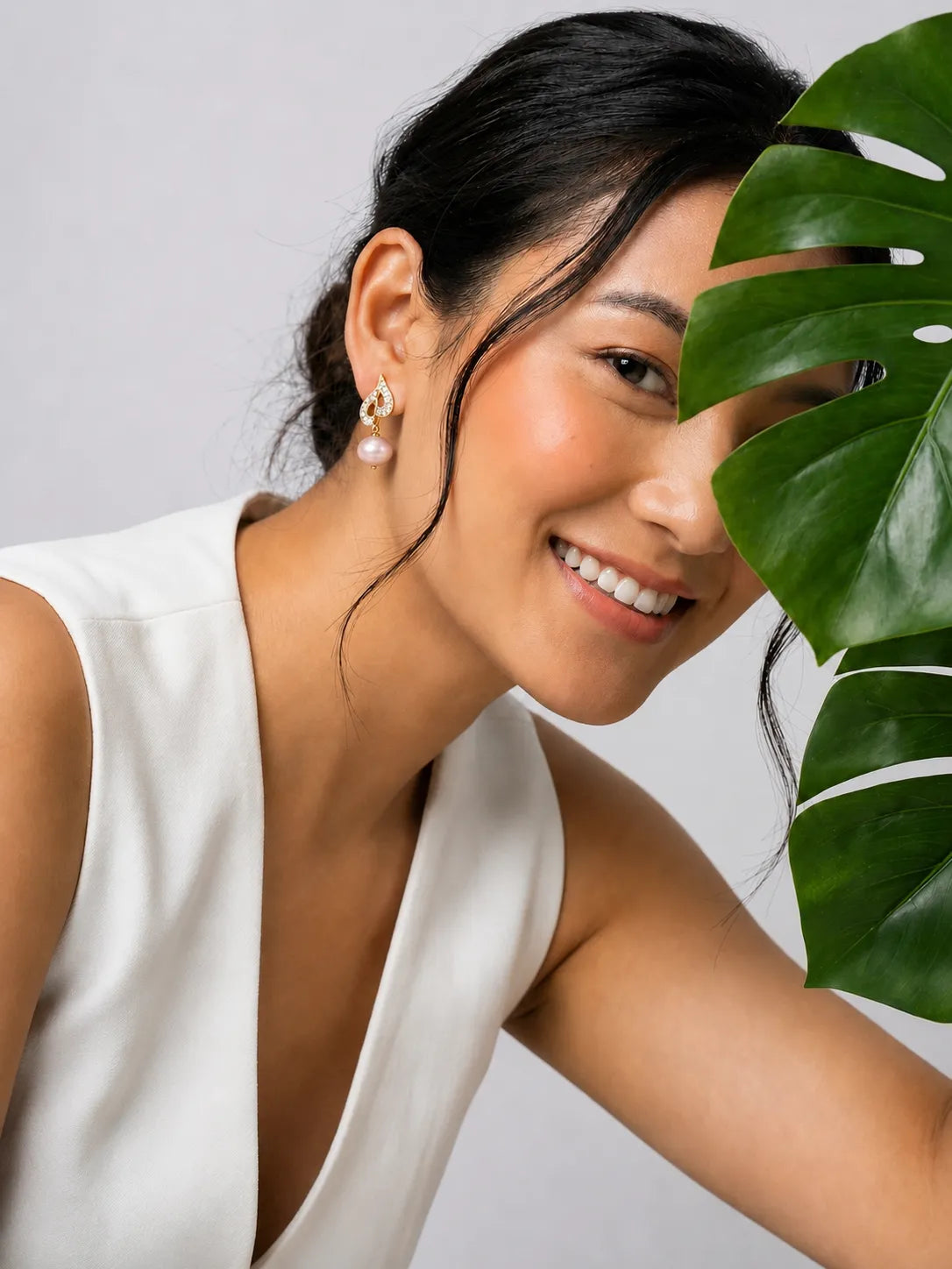 Gilded CZ & Pearl Drop Earrings