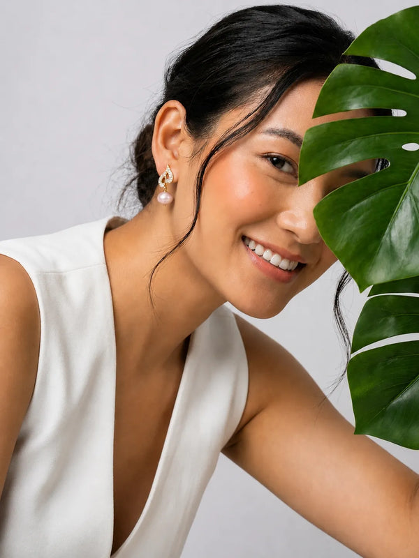 Gilded CZ & Pearl Drop Earrings