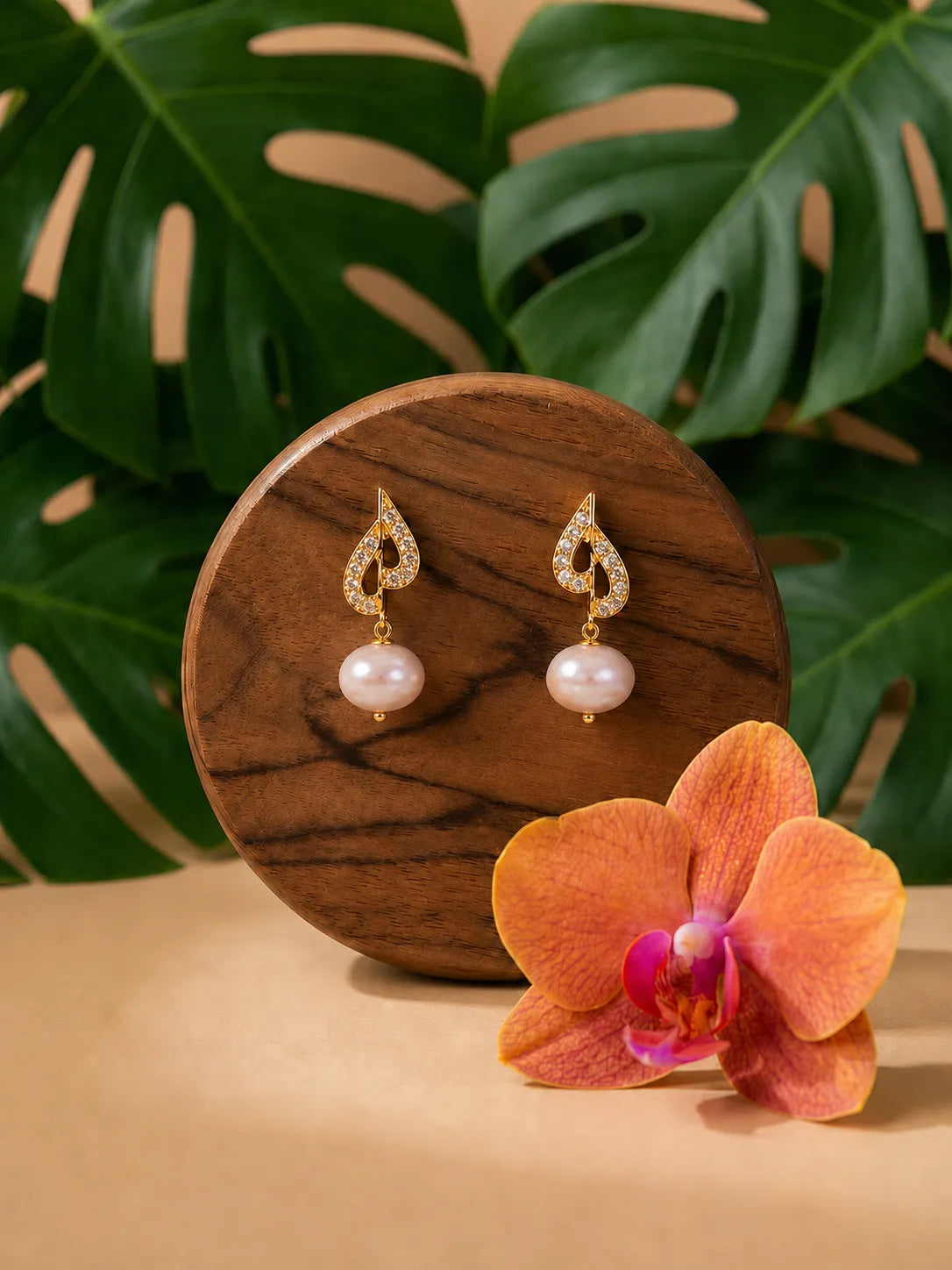 Gilded CZ & Pearl Drop Earrings