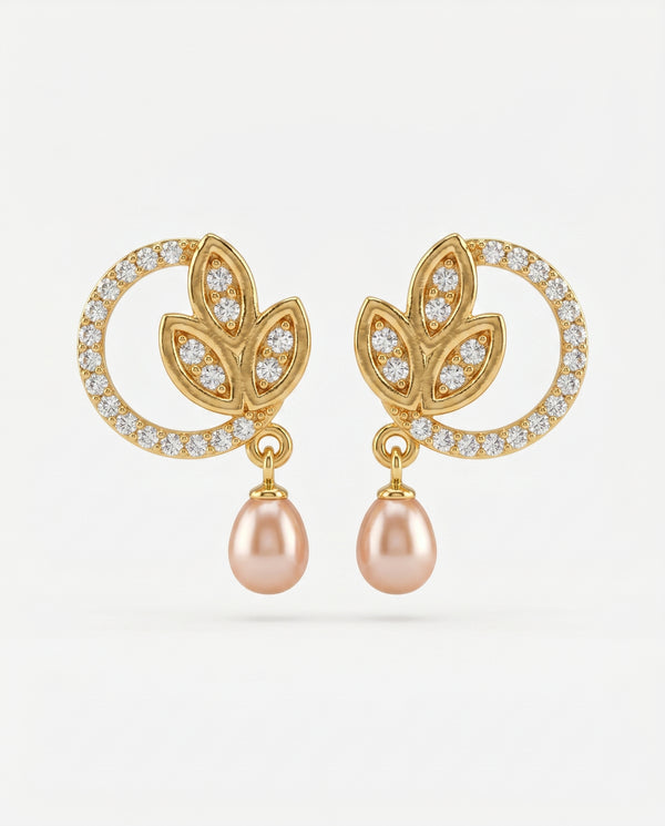 Elegant Leaf Motif Pearl Drops Earrings