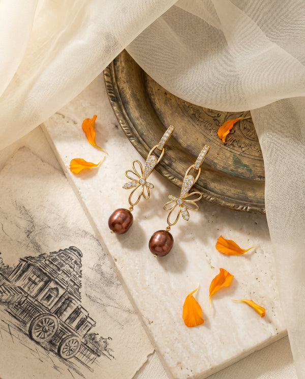 Enchanting Gold Plated Butterfly Pearl Drop Earrings