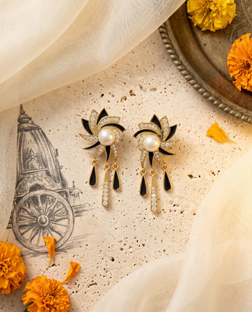 Art Deco Black Enamel & Pearl Drop Earrings